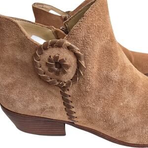 Jack Rogers Suede Bootie Peyton Size 8.5 Tan Leather Western Short Boot Side Zip
